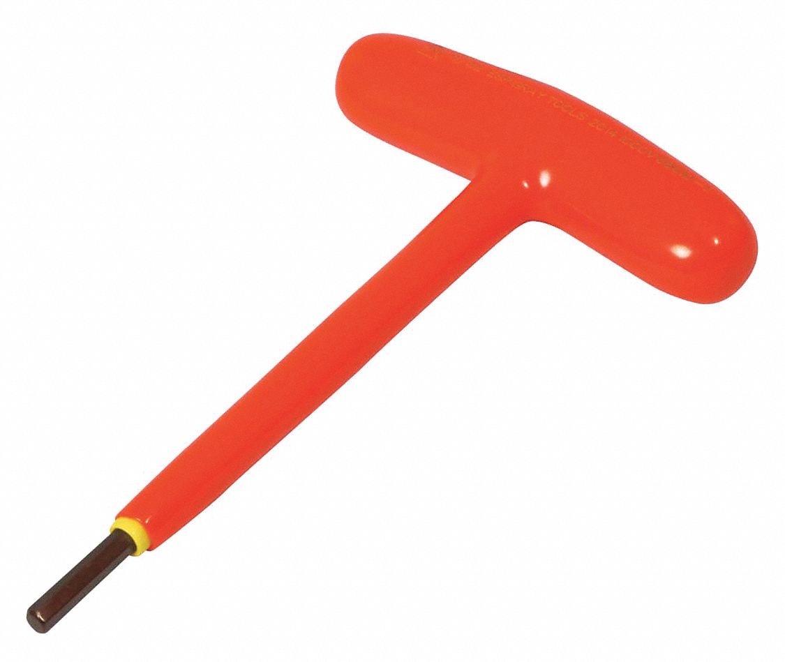 INSULATED T-HANDLE HEX KEY, 2-LAYER, 90 °  ANGLE, ORANGE/YELLOW, TIP 5/32 IN, S2 TOOL STEEL