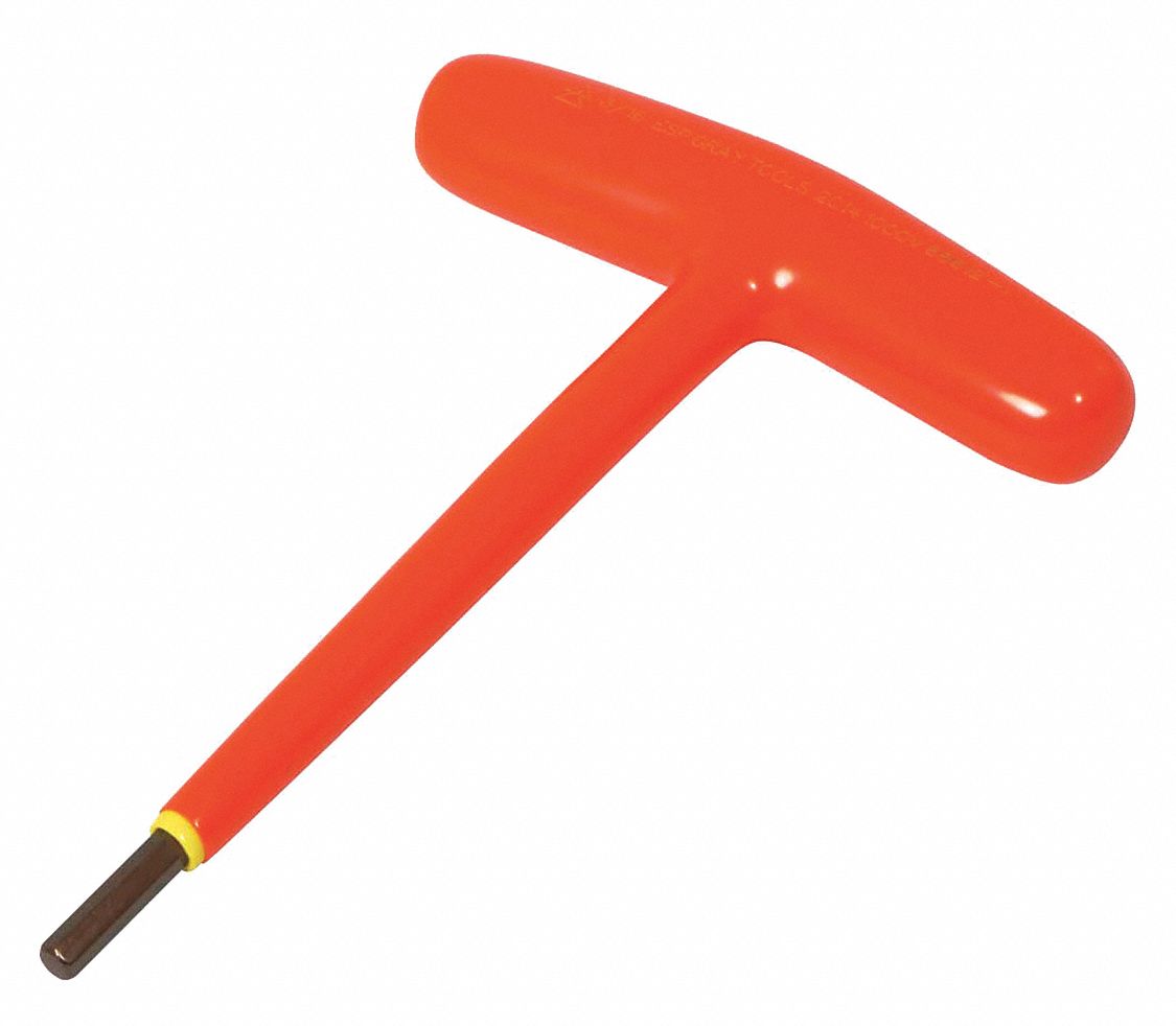 INSULATED T-HANDLE HEX KEY, 2-LAYER, 90 °  ANGLE, ORANGE/YELLOW, TIP 3/16 IN, S2 TOOL STEEL