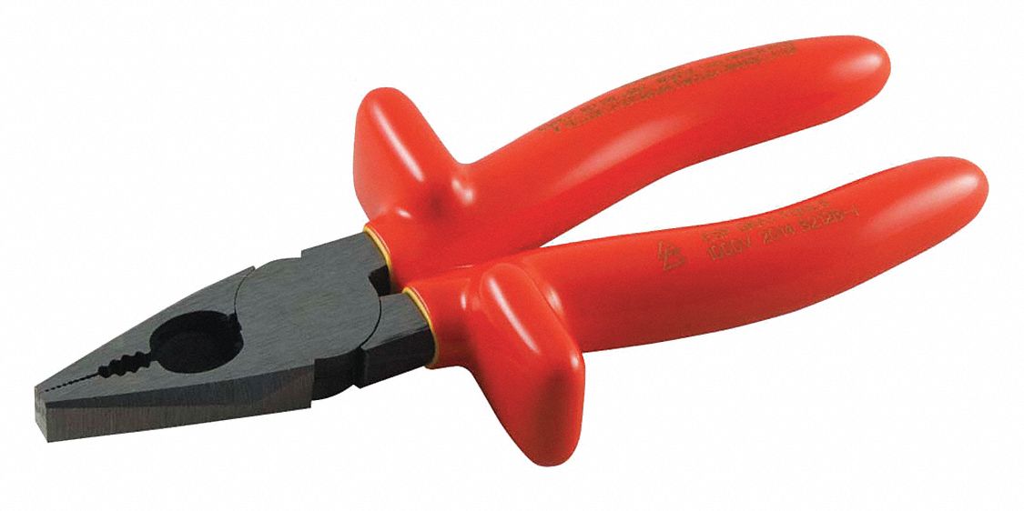 LINEMAN'S PLIERS,INSULATED,YLW/ORNG,7 IN OVERALL,JAW 1 1/4 IN L X 1 3/64 IN W,FORGED STEEL/VINYL