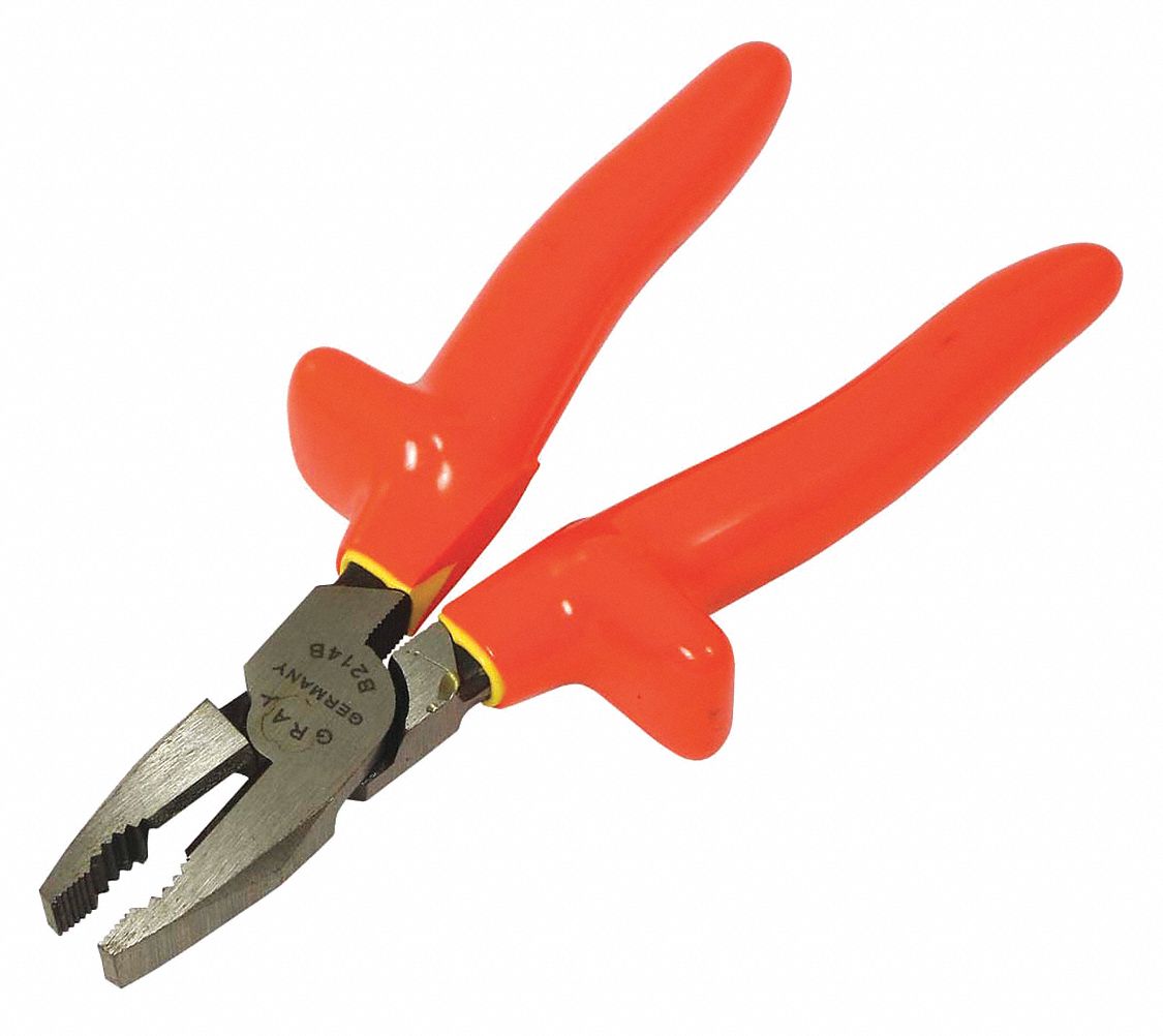 LINEMAN'S PLIERS,INSULATED,YLW/ORNG,OVERALL 8 IN L,JAW 1 3/8 IN L X 1 3/64 IN W,FORGED STEEL/VINYL