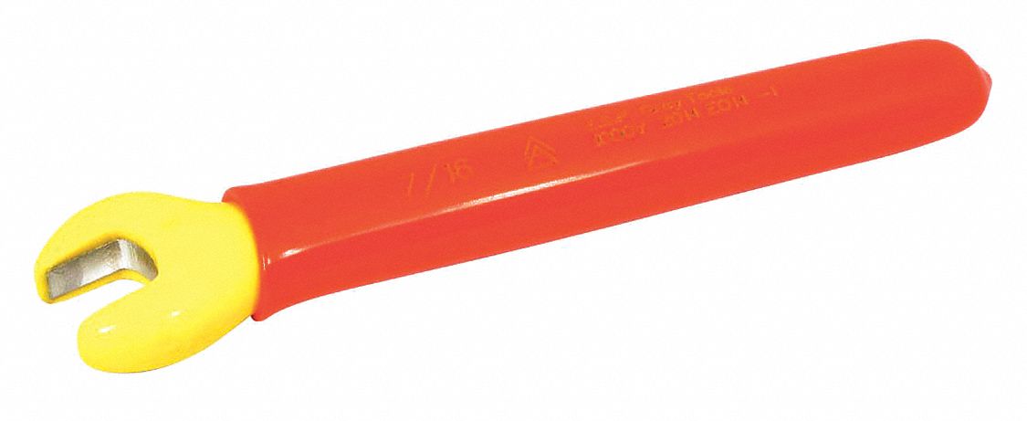 WRENCH, OPEN-ENDED, DOUBLE INSULATED, ORANGE/YELLOW, 5-1/2 X 7/16 IN, FORGED STEEL