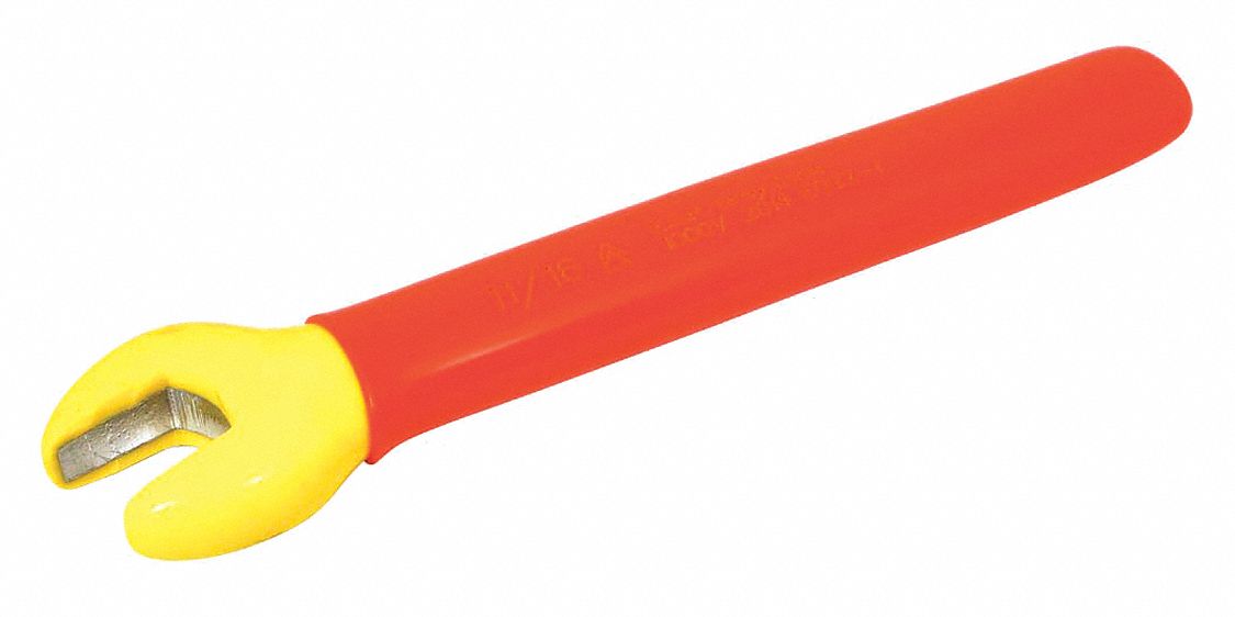 WRENCH, OPEN-ENDED, DOUBLE INSULATED, ORANGE/YELLOW, 7-1/2 X 11/16 IN, FORGED STEEL