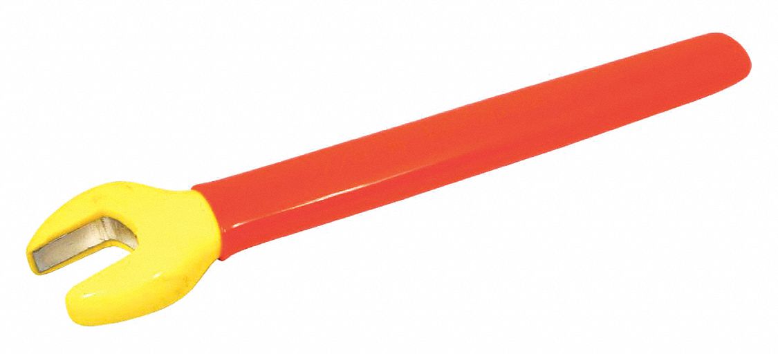 WRENCH, OPEN-ENDED, DOUBLE INSULATED, ORANGE/YELLOW, 9-3/4 X 7/8 IN, FORGED STEEL