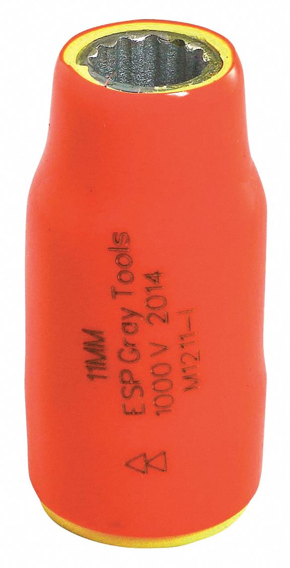 SOCKET, SQUARE, 6 PT, 2 LAYER INSULATION, ORANGE/YELLOW, 11 MM X 1/2 IN DRIVE, STEEL