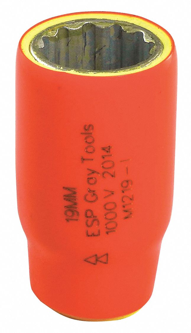 SOCKET, SQUARE, 6 PT, 2 LAYER INSULATION, ORANGE/YELLOW, 19 MM X 1/2 IN DRIVE, STEEL