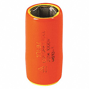 SOCKET, SQUARE, 6 PT, 2 LAYER INSULATION, ORANGE/YELLOW, 10 MM X 1/4 IN DRIVE, STEEL