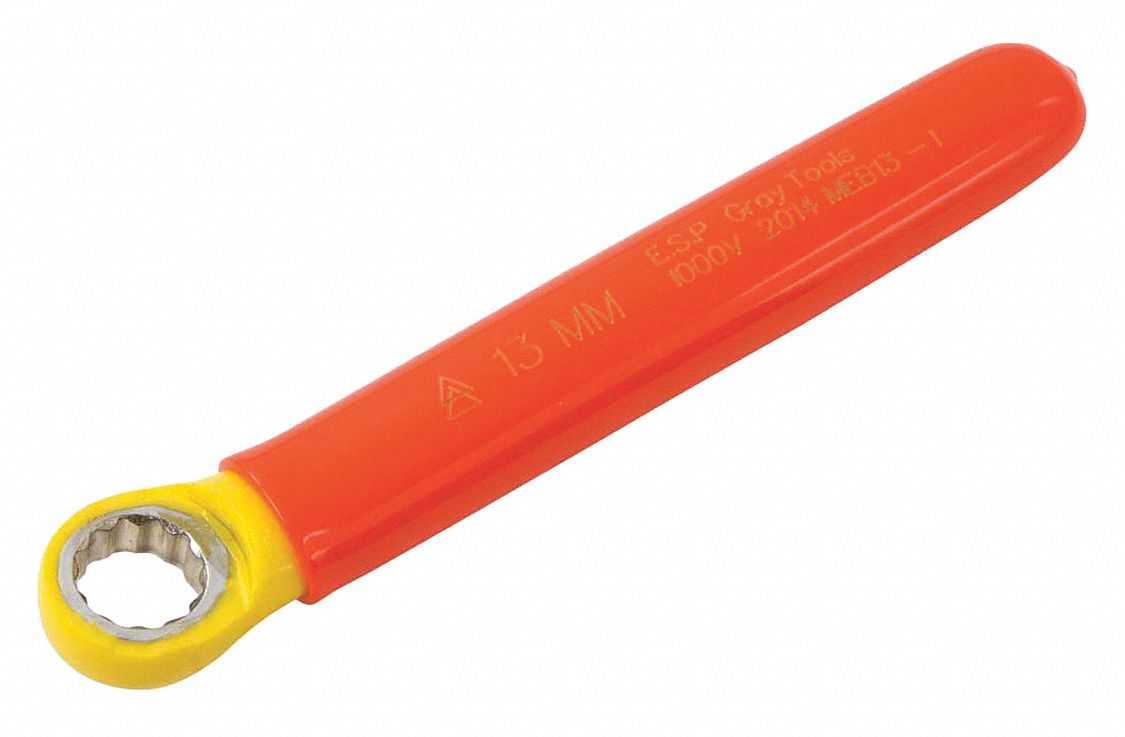 BOX END WRENCH, INSULATED, 2 LAYERS, 12 POINTS, ORNG/YLW, HEAD SIZE 0.94, 6 MM, FORGED STEEL
