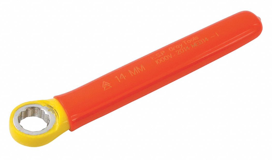 BOX END WRENCH, INSULATED, 2 LAYERS, 12 POINTS, ORNG/YLW, HEAD SIZE 1.05, 6 1/4 MM, FORGED STEEL