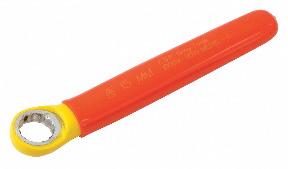 BOX END WRENCH, INSULATED, 2 LAYERS, 12 POINTS, ORNG/YLW, HEAD SIZE 1.02, 6 1/4 MM, FORGED STEEL