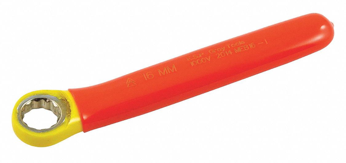 BOX END WRENCH, INSULATED, 2 LAYERS, 12 POINTS, ORNG/YLW, HEAD SIZE 1.17, 6 3/4 MM, FORGED STEEL