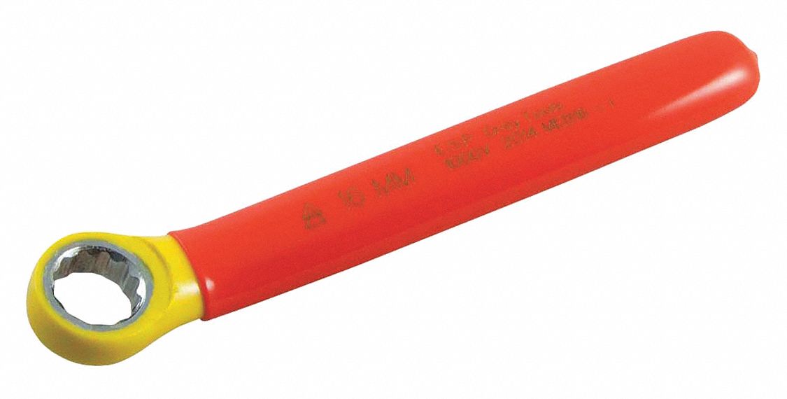 BOX END WRENCH, INSULATED, 2 LAYERS, 12 POINTS, ORNG/YLW, HEAD SIZE 0.55, 4 1/4 MM, FORGED STEEL