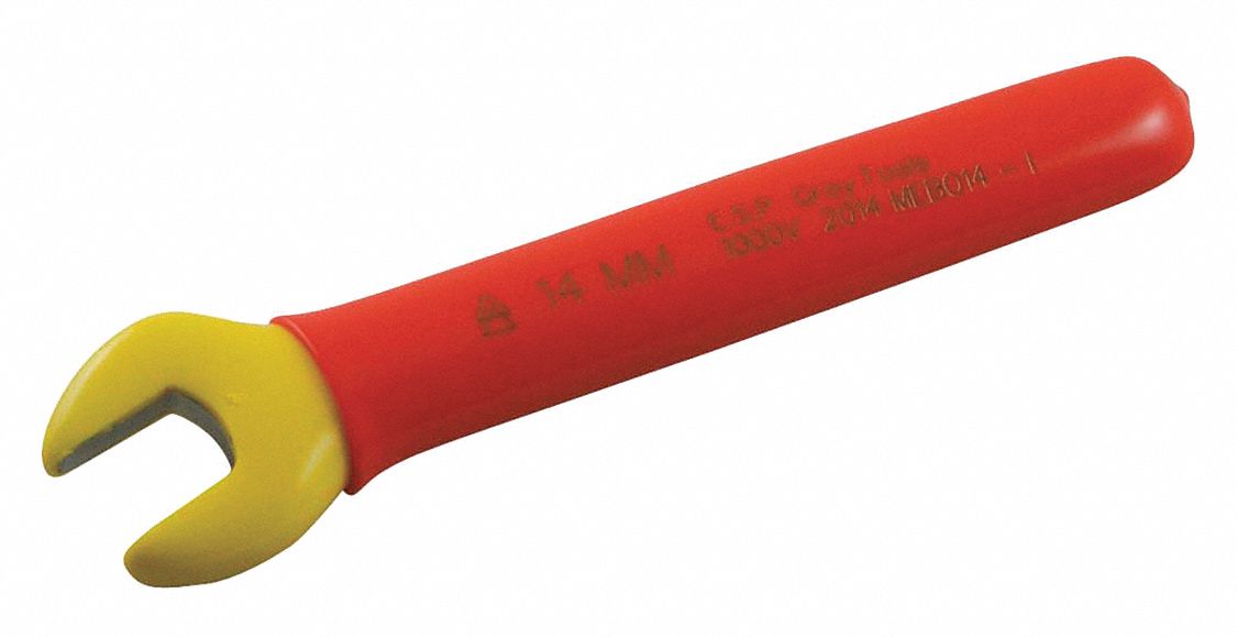 WRENCH, OPEN-ENDED, DOUBLE INSULATED, ORANGE/YELLOW, 5-1/2 IN X 10 MM, FORGED STEEL