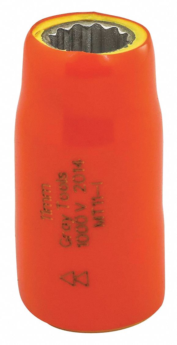SOCKET, SQUARE, 6 PT, 2 LAYER INSULATION, ORANGE/YELLOW, 11 MM X 3/8 IN DRIVE, STEEL