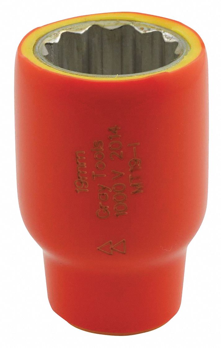 PRISE,CARRÉ,6 PT,ISOLATION À 2 COUCHES,OR/JAUNE,DOUILLE DE 19 MM X 3/8 PO,AC