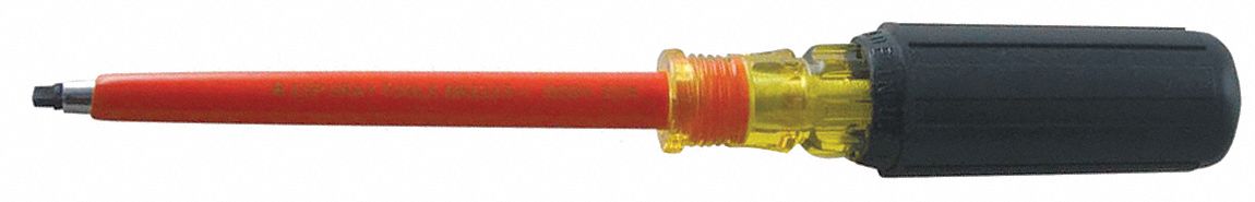 INSULATED SCREWDRIVER, ASTM F1506, NO 1 SQUARE TIP, 10 IN L, 6 IN SHANK, STEEL/ACETATE/RUBBER