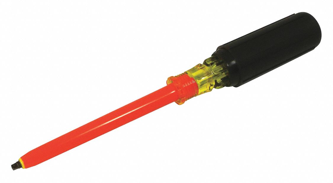 INSULATED SCREWDRIVER, ASTM F1506, NO 3 SQUARE TIP, 10 1/4 IN L, 6 IN SHANK, STEEL/ACETATE/RUBBER