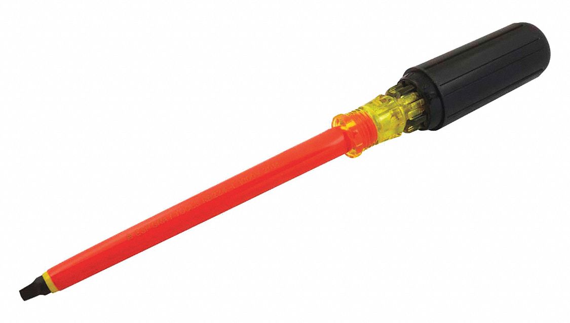 SQ TIP SCREWDRIVER,2 LAY INSUL/ROUND SHANK,11 IN/6 IN SHANK/TIP SZ 4,STEEL/ACETATE/RUBBER