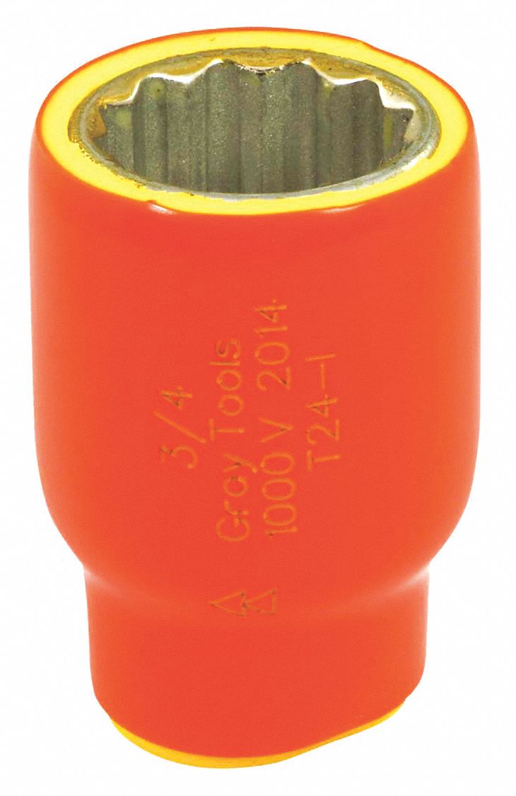 PRISE,CARRÉ,6 PT,ISOLATION À 2 COUCHES,OR/JAUNE,DOUILLE DE 3/4 X 3/8 PO,AC