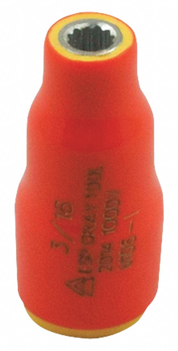 SOCKET, SQUARE, 6 PT, 2 LAYER INSULATION, ORANGE/YELLOW, 3/16 X 1/4 IN DRIVE, STEEL