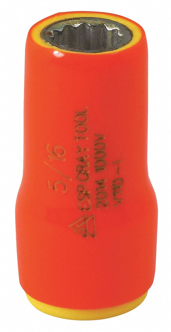 SOCKET, SQUARE, 6 PT, 2 LAYER INSULATION, ORANGE/YELLOW, 5/16 X 1/4 IN DRIVE, STEEL