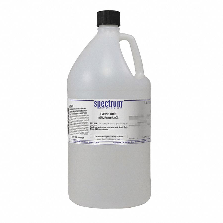 Lactic Acid: ACS, 4 L, 50-21-5, 85% Concentration, Acid, Liquid, Jug, Plastic, 24 mo Shelf Life, 1