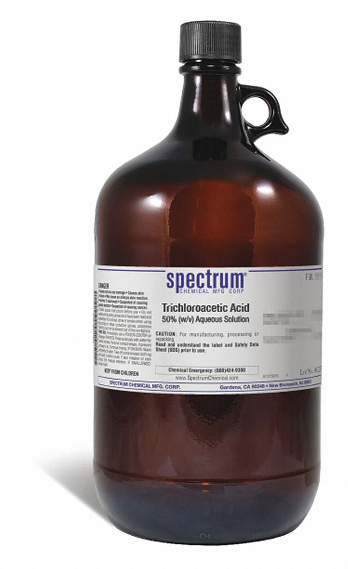 Trichloroacetic Acid: Lab, 4 L, 7732-18-5, 50% Concentration, Acid, Liquid, Bottle, Glass, 1