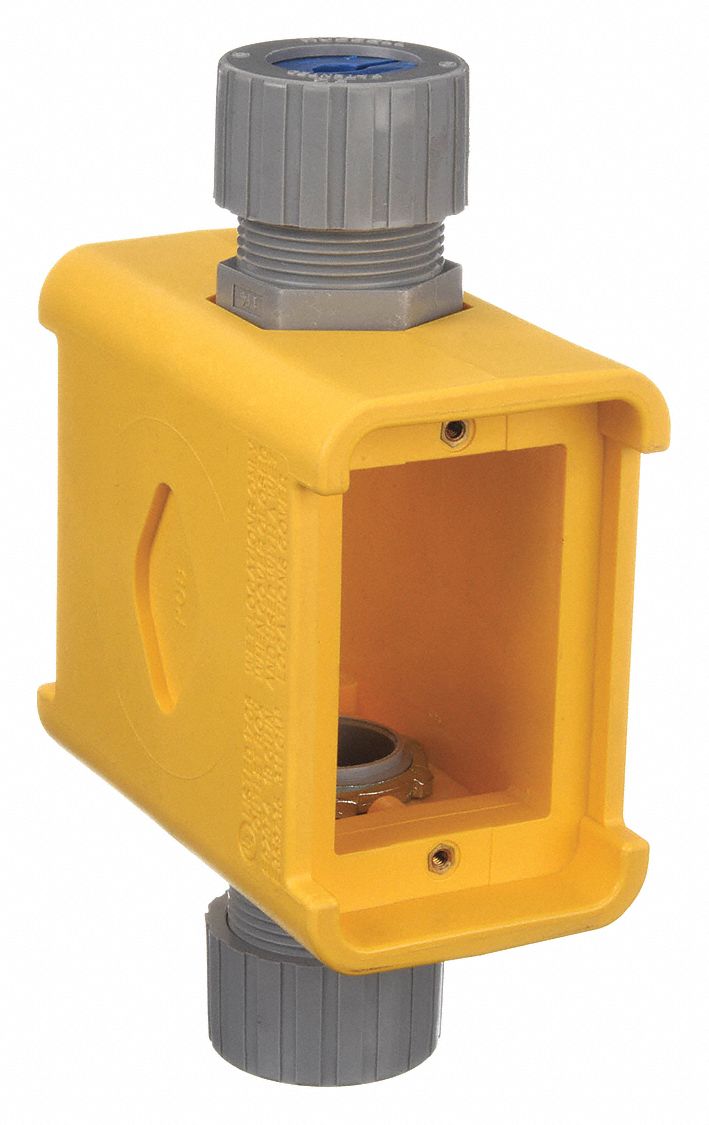 PORTABLE OUTLET BOX, 2 GANGS, YELLOW, 2¾ IN OVERALL W