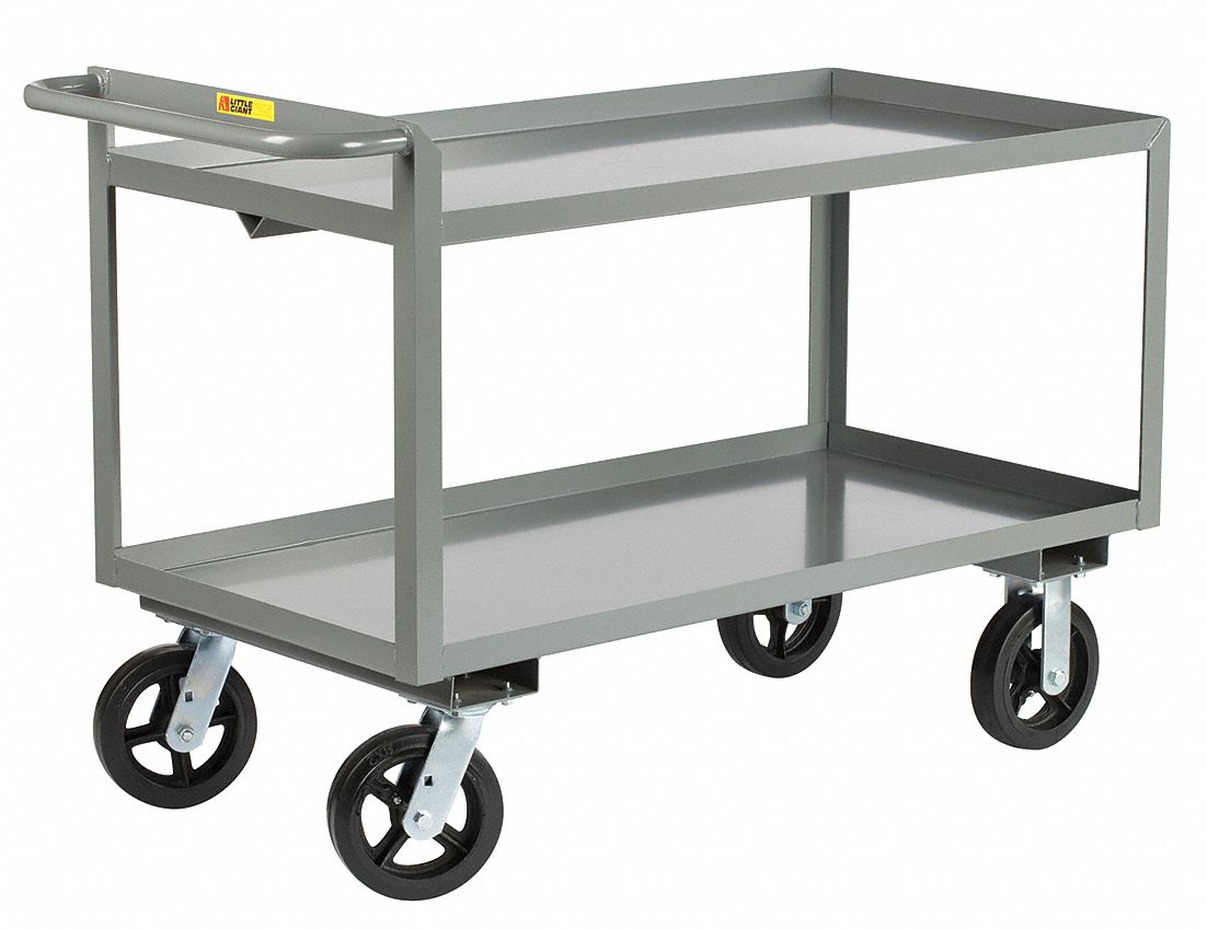 Raised Handle Utility Cart, Load Capacity 2000 lb, Number of Shelves 2 ...