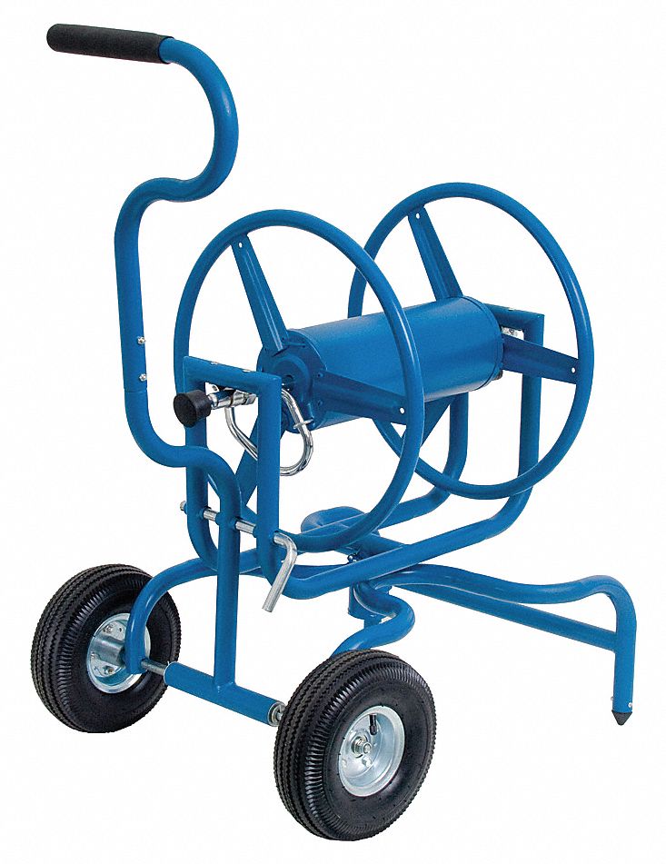 Garden Hose Reel: 400 ft ( 5/8 in I.D.), 10 in Reel Dia, Blue, 2 Wheels, 85 psi Max Op Pressure