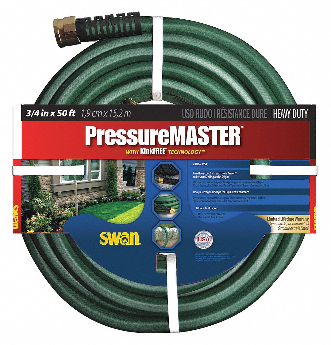 SWAN Water Hose, Water Hose, Hose Cover Material PVC, Temp. Range 90°F