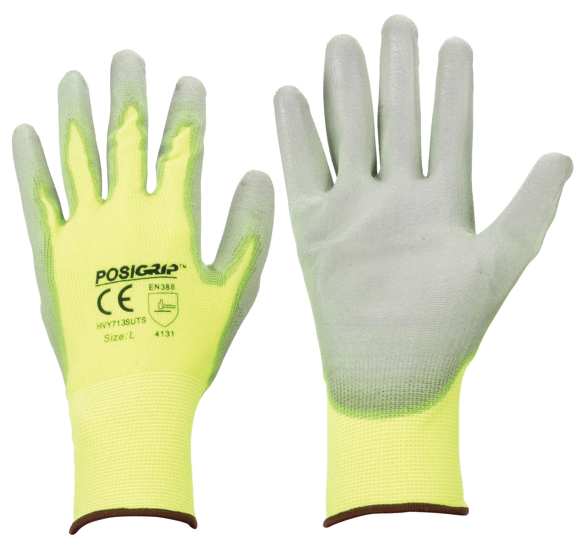 COATED GLOVES,PUR,PES,L,GREY/YELLOW,PK12