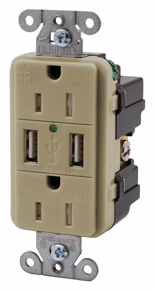 39E876 - USB Charge Recp 15A 125V 3.8A@5VDC Ivory