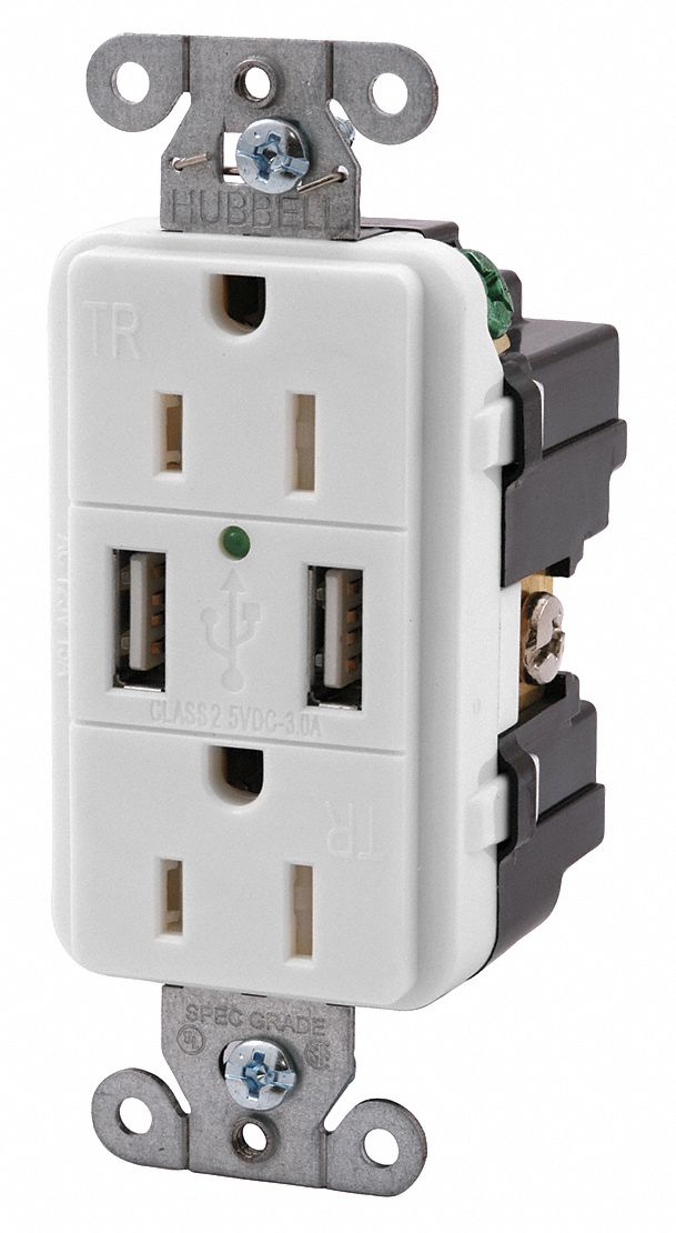 39E877 - USB Charge Recp 15A 125V 3.8A@5VDC White