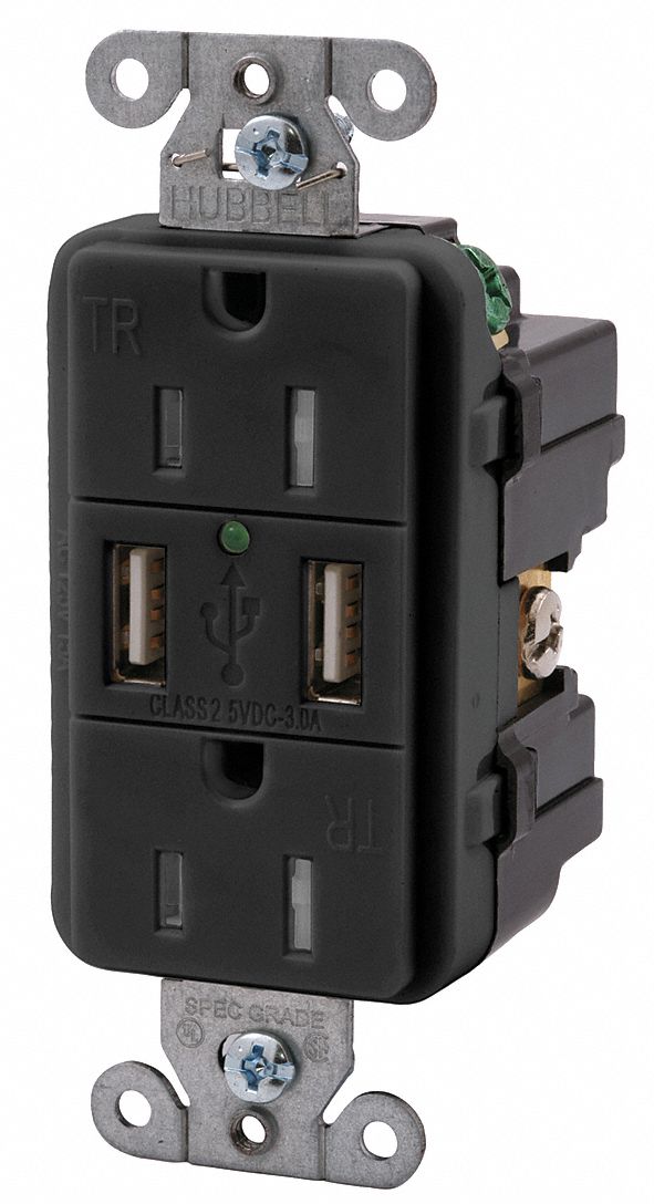 39E879 - USB Charge Recp 15A 125V 3.8A@5VDC Black