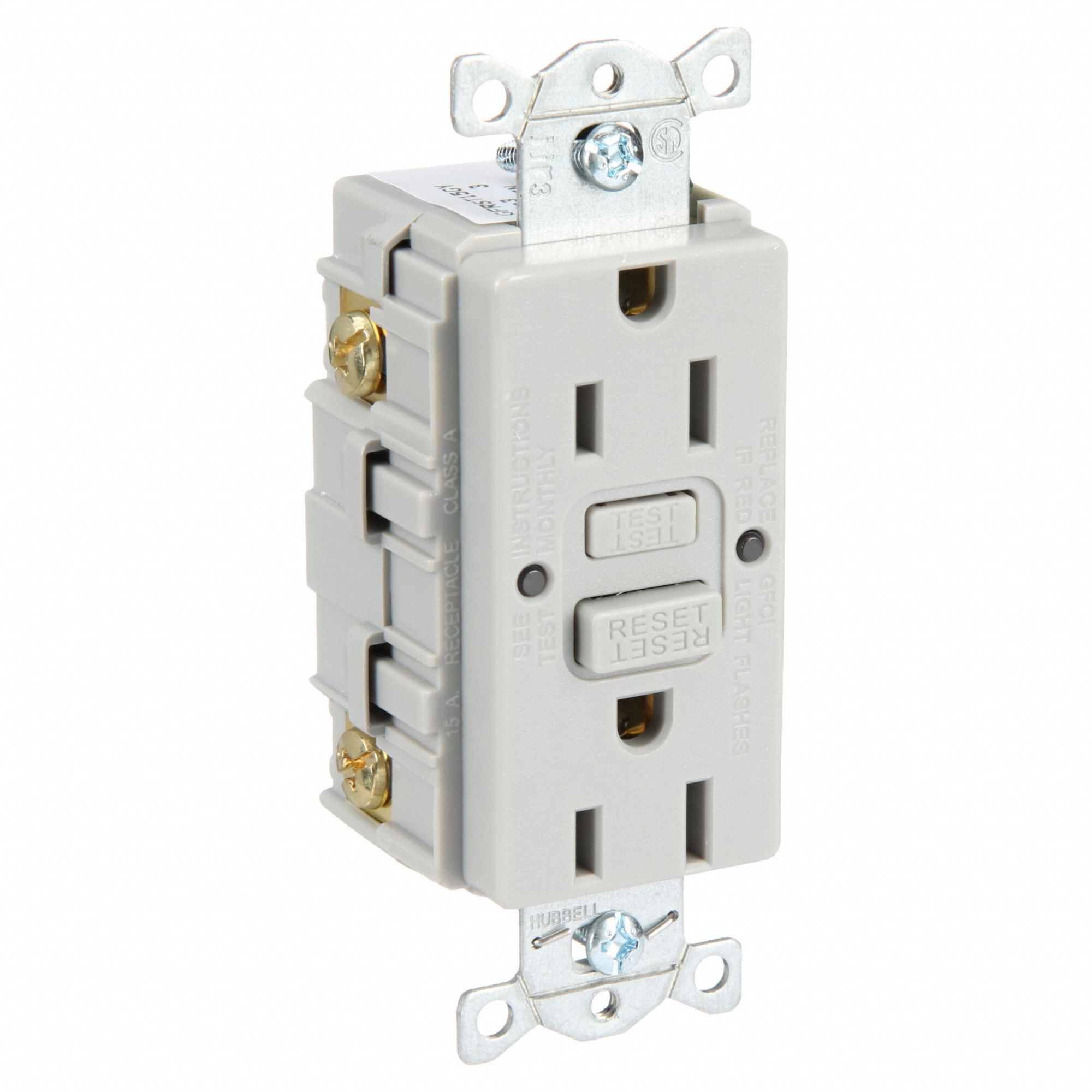 GFCI RECEPTACLE, DUPLEX, 5-15R, 125V AC, 15 A, GREY, 2 POLE/3 WIRE, SCREW TERMINALS