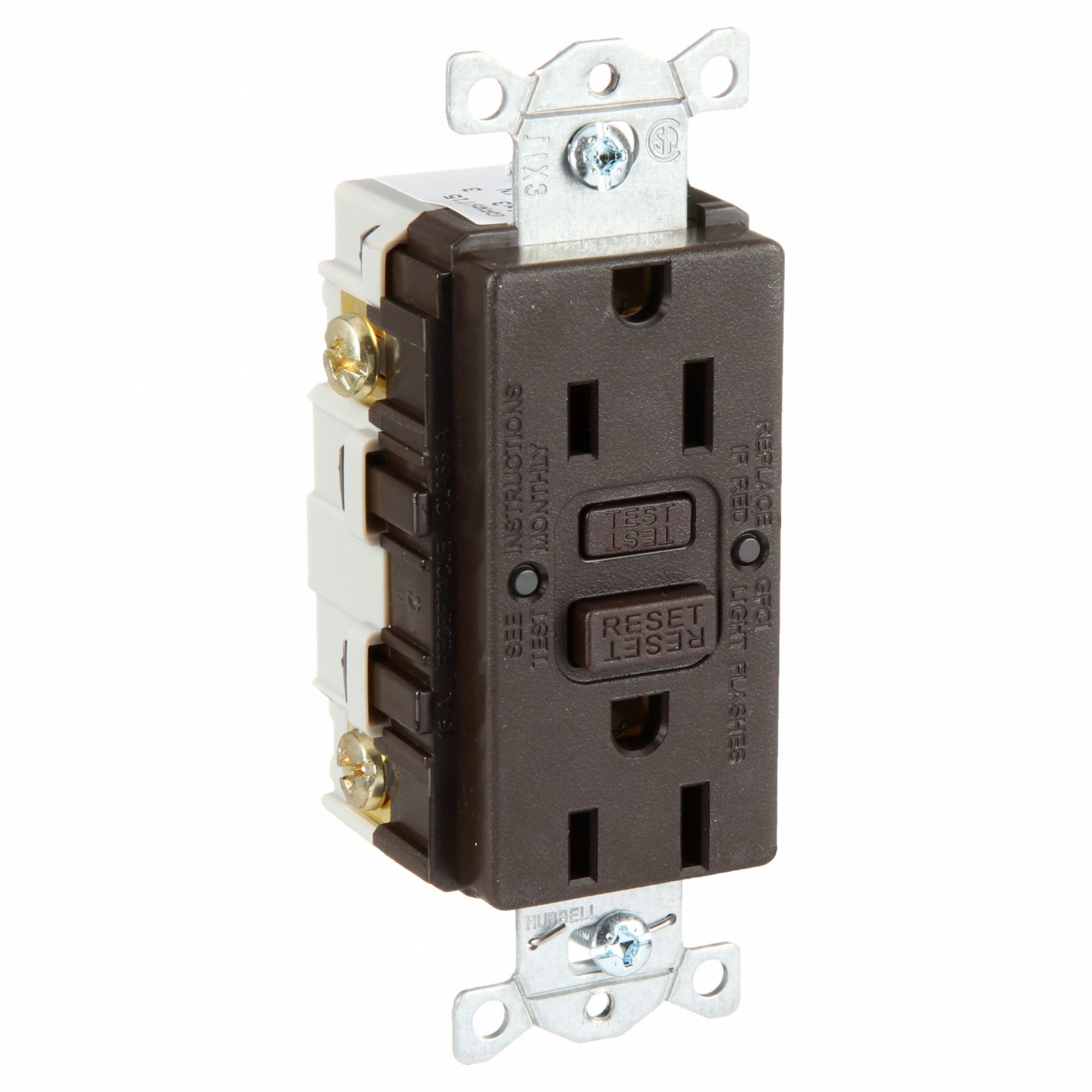 GFCI RECEPTACLE, DUPLEX, 5-15R, 125V AC, 15 A, BROWN, 2 POLE/3 WIRE, SCREW TERMINALS