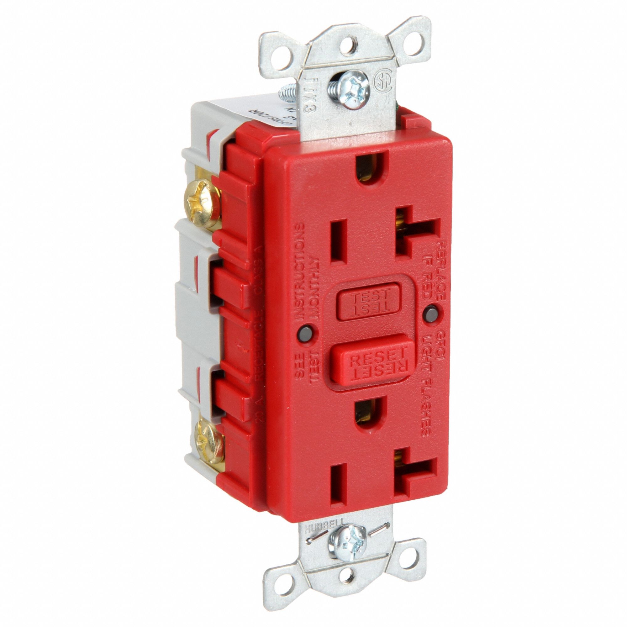 GFCI RECEPTACLE, DUPLEX, 5-20R, 125V AC, 20 A, RED, 2 POLE/3 WIRE, SCREW TERMINALS