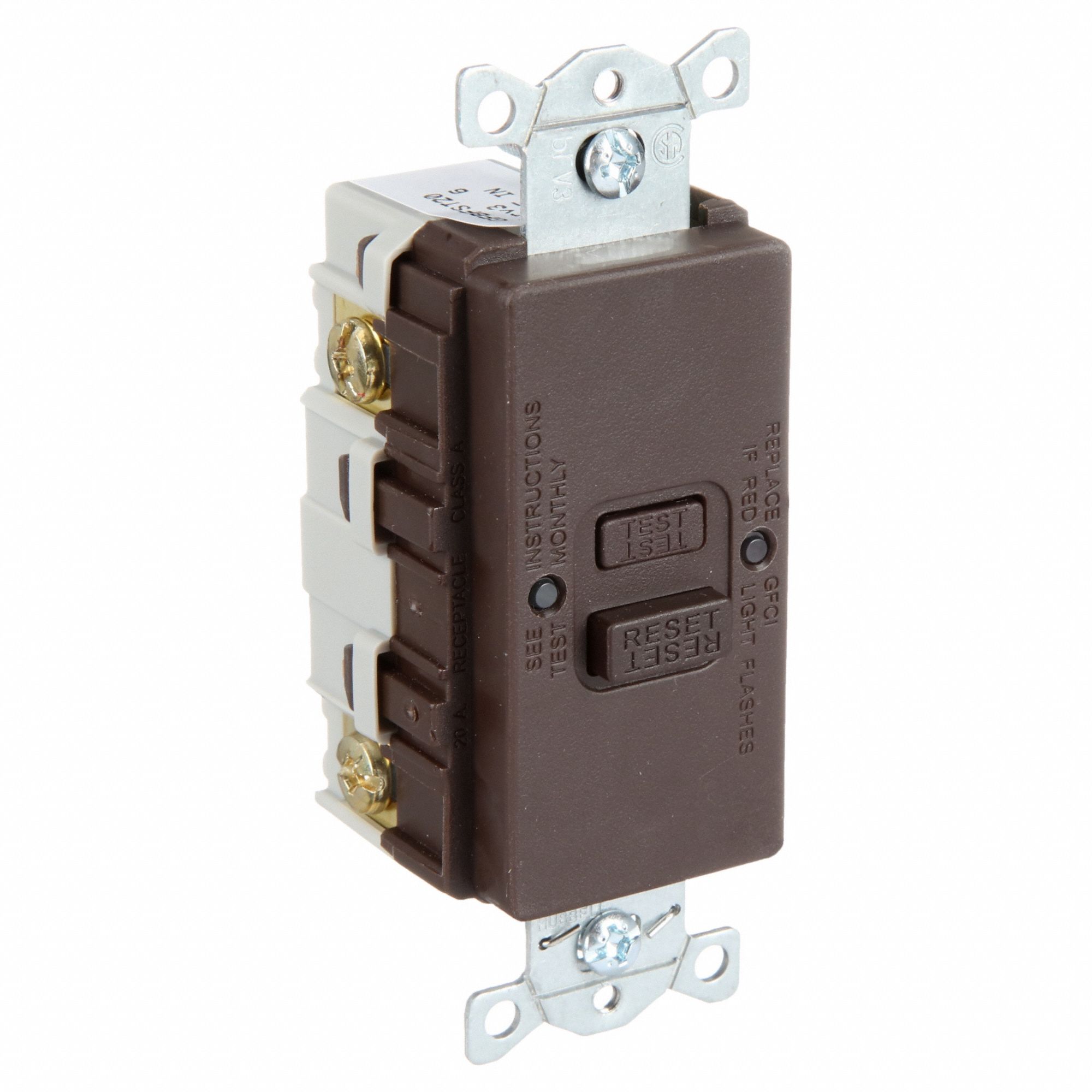 GFCI Receptacle: 20 A, 125V AC, Brown, 2 Poles, Auto Reset Type