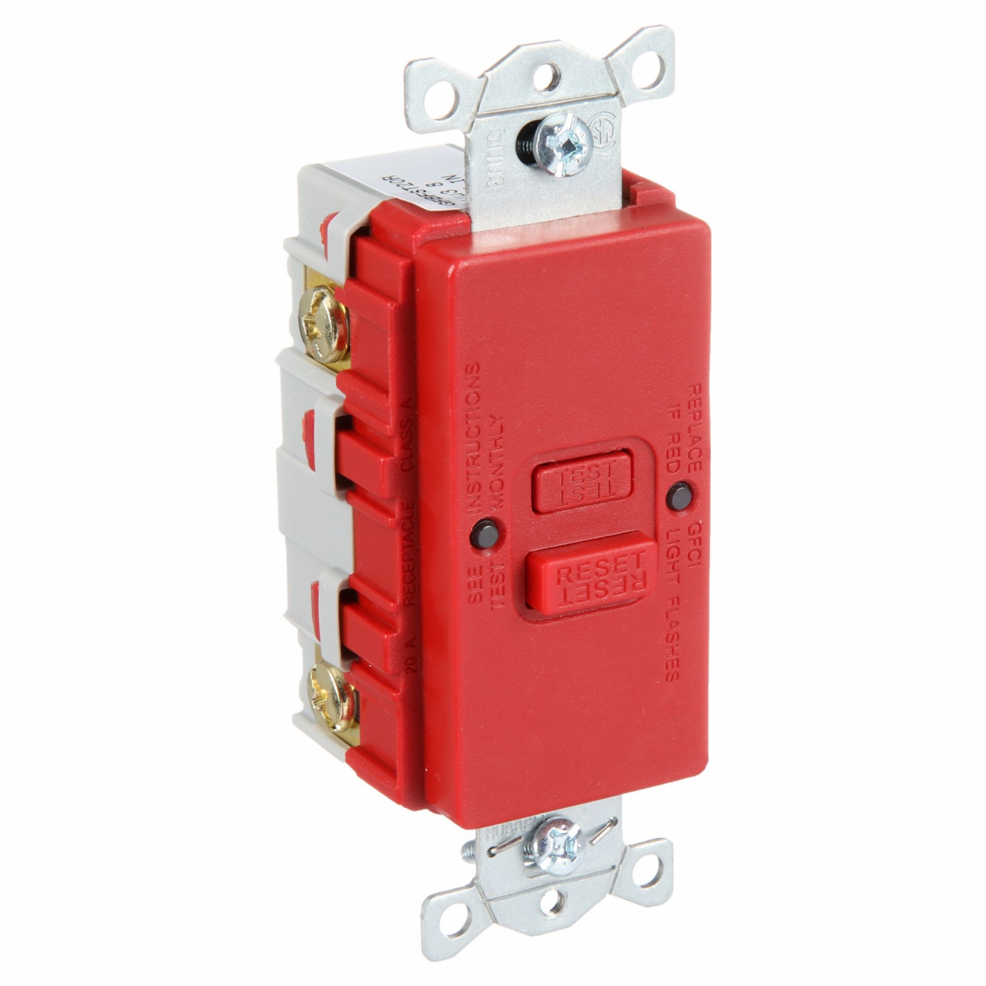 GFCI Receptacle: 20 A, 125V AC, Red, 2 Poles, Auto Reset Type