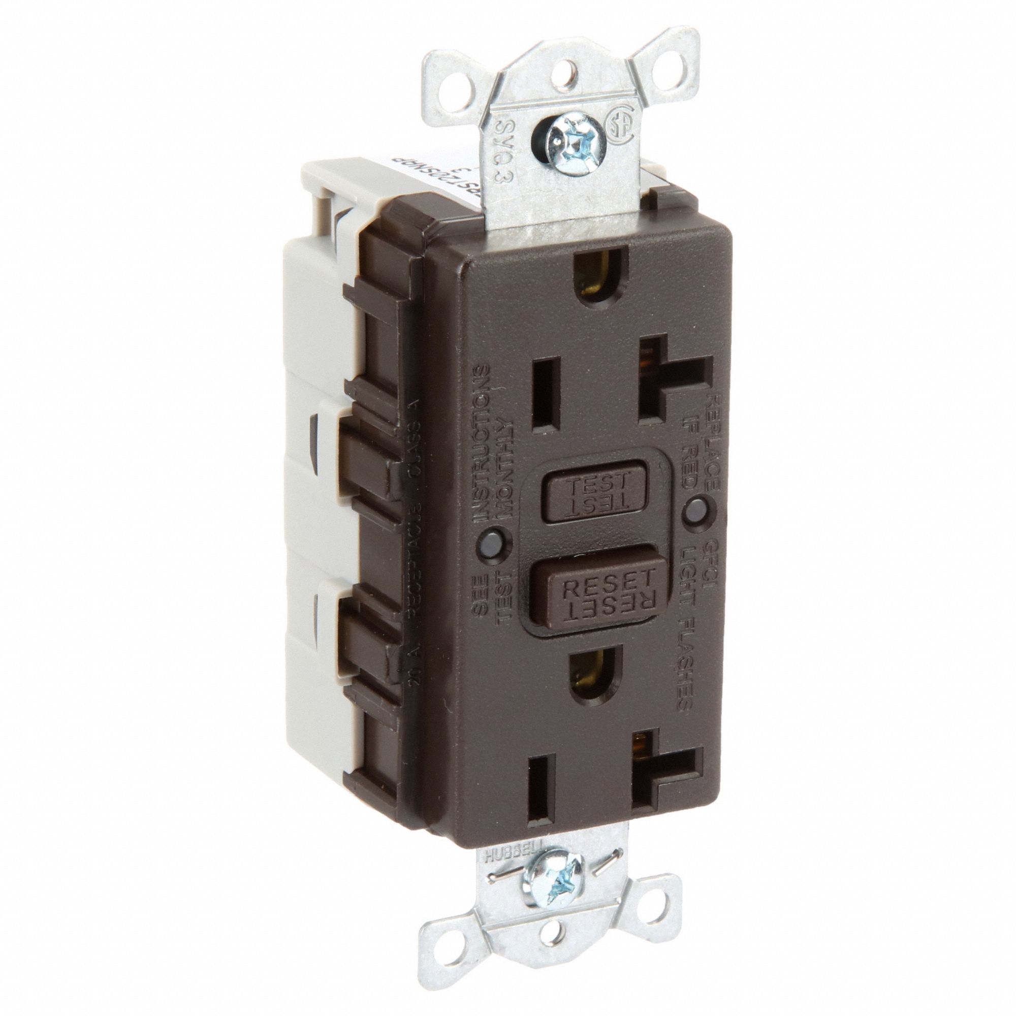 GFCI Receptacle: Decorator Duplex, Brown, 5-20R, 20 A, 125V AC, 2 Pole / 3 Wire