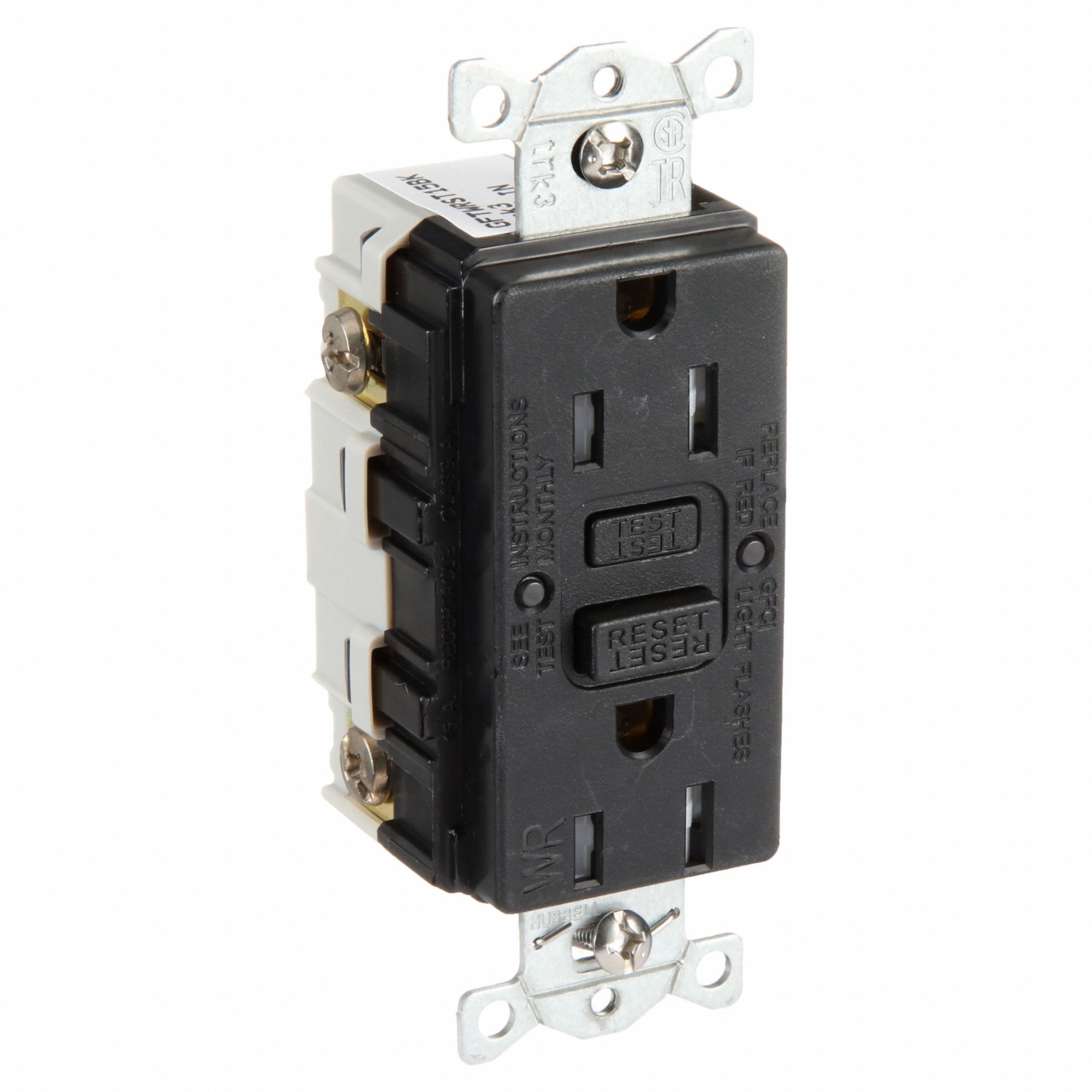 GFCI RECEPTACLE,15 A,BLACK,125V AC