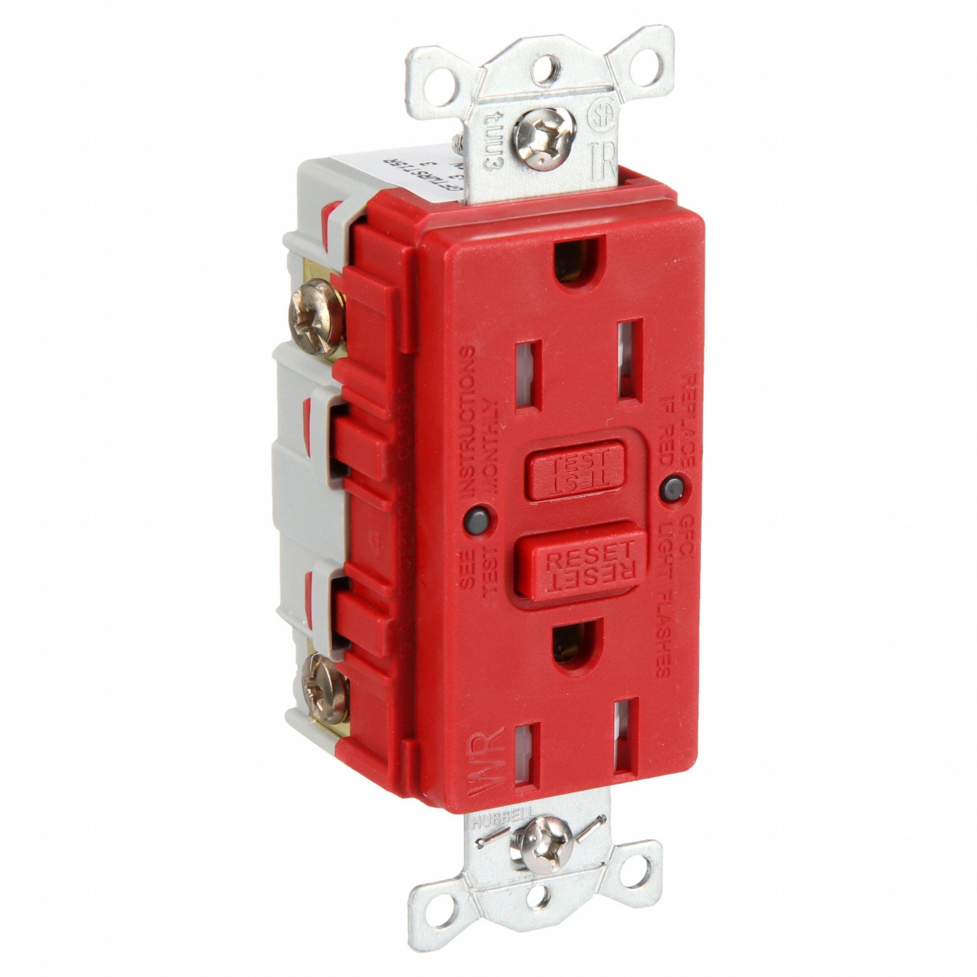 GFCI Receptacle: Duplex, Red, 5-15R, 15 A, 125V AC, 2 Pole / 3 Wire, Screw Terminals