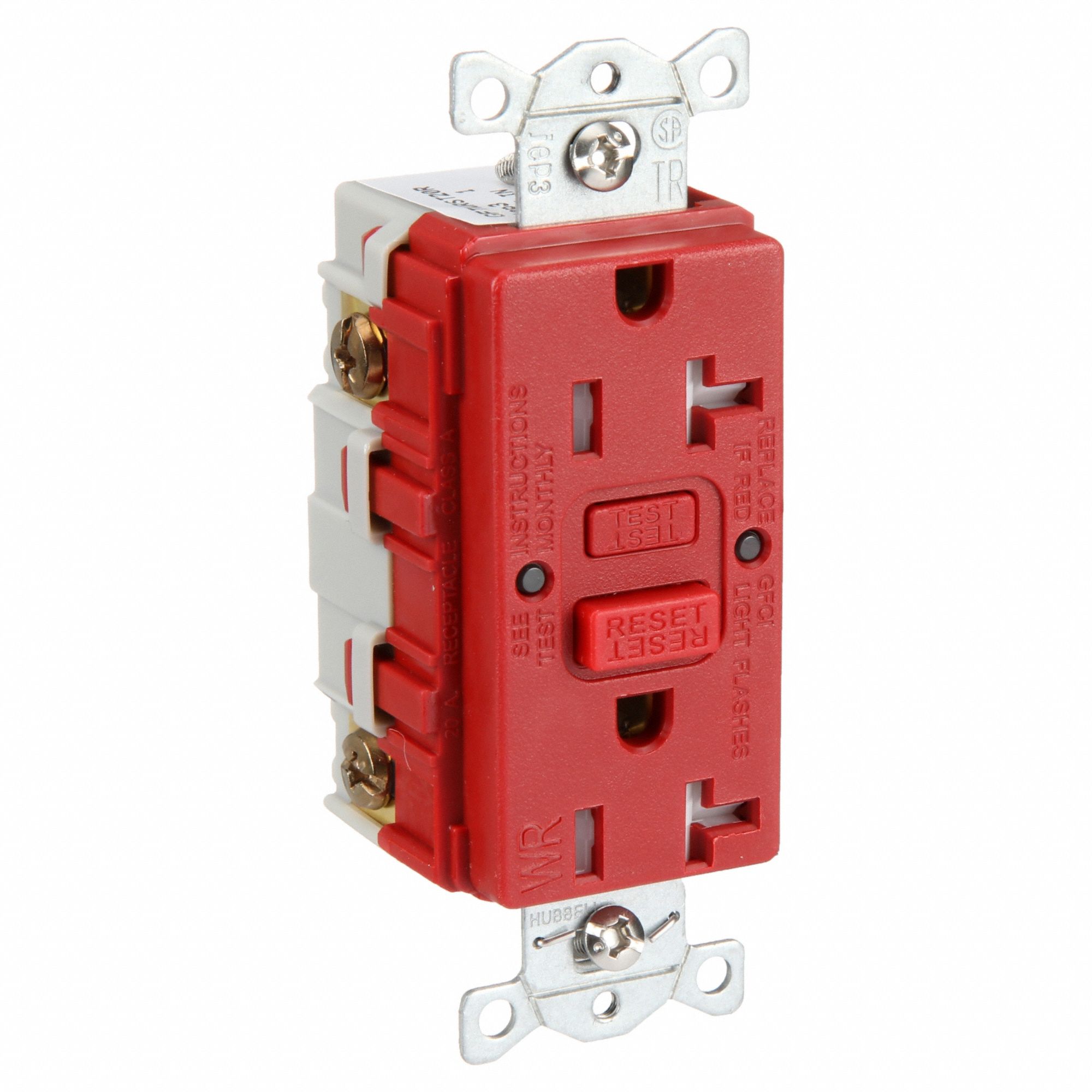 GFCI Receptacle: Duplex, Red, 5-20R, 20 A, 125V AC, 2 Pole / 3 Wire, Screw Terminals