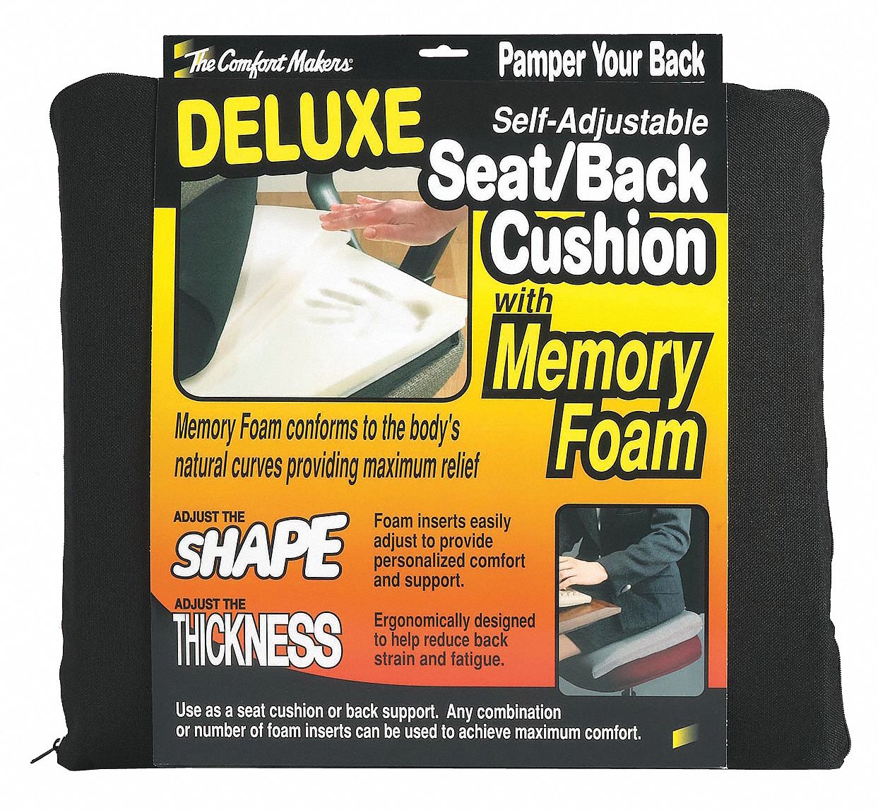 Massage Seat Cushion: Memory Foam, 17 1/2 in Seat Ht (In.), Self Adjusting Foam