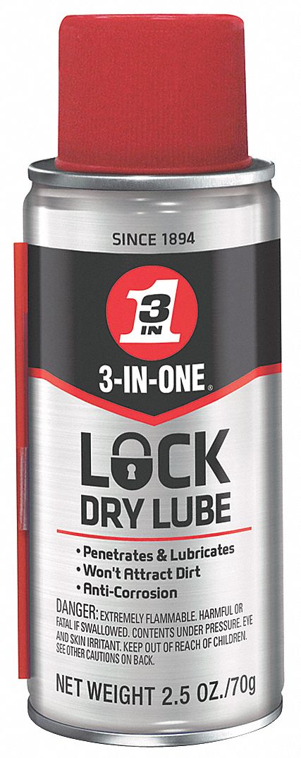 Lock Dry Lubricant: -50° to 500°F, PTFE, 2.5 oz, Aerosol Can, Mineral Oil