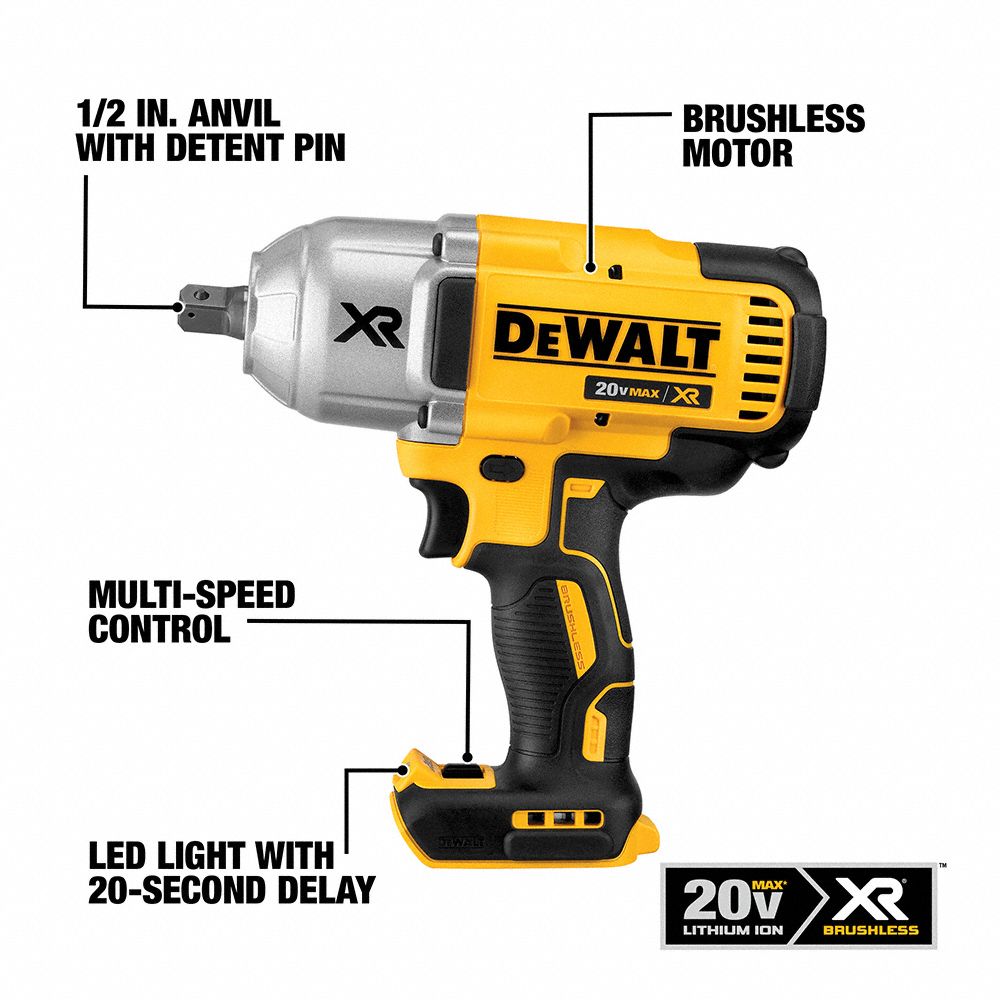 DEWALT Impact Wrench 1/2 in Square Drive Size, 700 ftlb Fastening