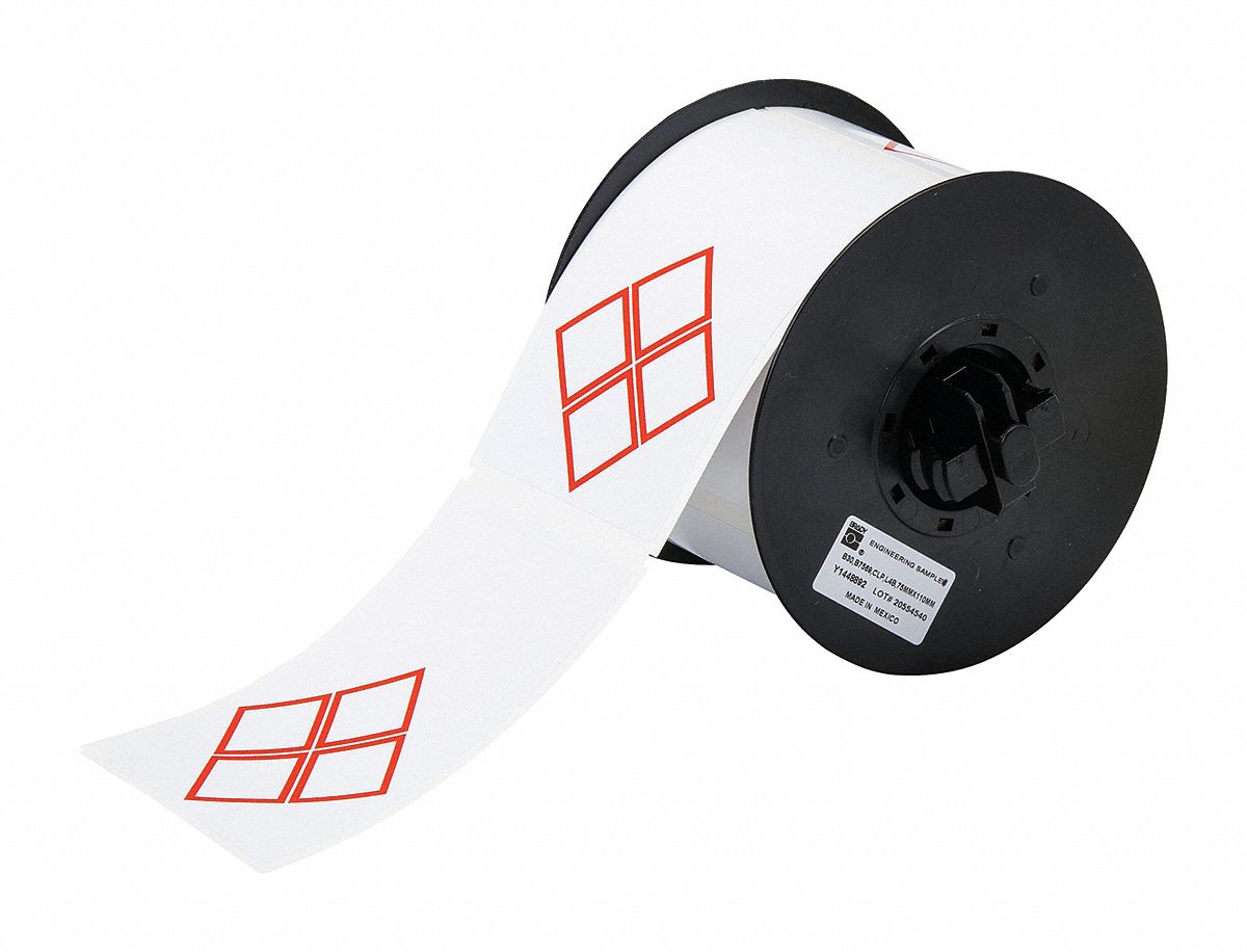 Pre-Cut Label Stock Roll: No Legend, Red GHS/CLP 4B Diamonds, 2 61/64 in x 4 21/64 in, 2 61/64 in