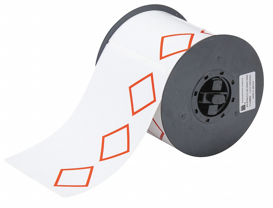 Pre-Cut Label Stock Roll: No Legend, Red GHS/CLP 3B Diamonds, 4 1/8 in x 6 3/32 in, 4 9/64 in, Vinyl