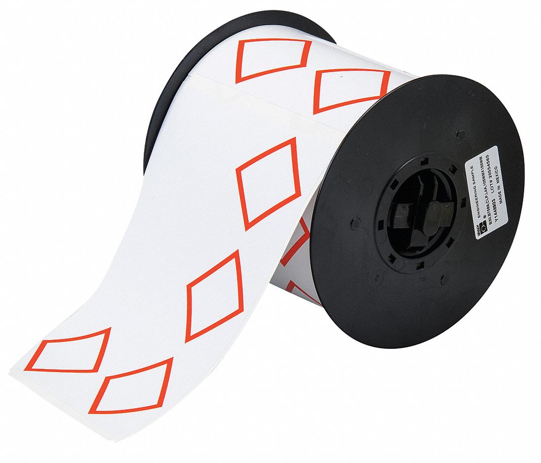 Pre-Cut Label Stock Roll: No Legend, Red GHS/CLP 4A Diamonds, 4 1/8 in x 6 3/32 in, 4 9/64 in, Vinyl