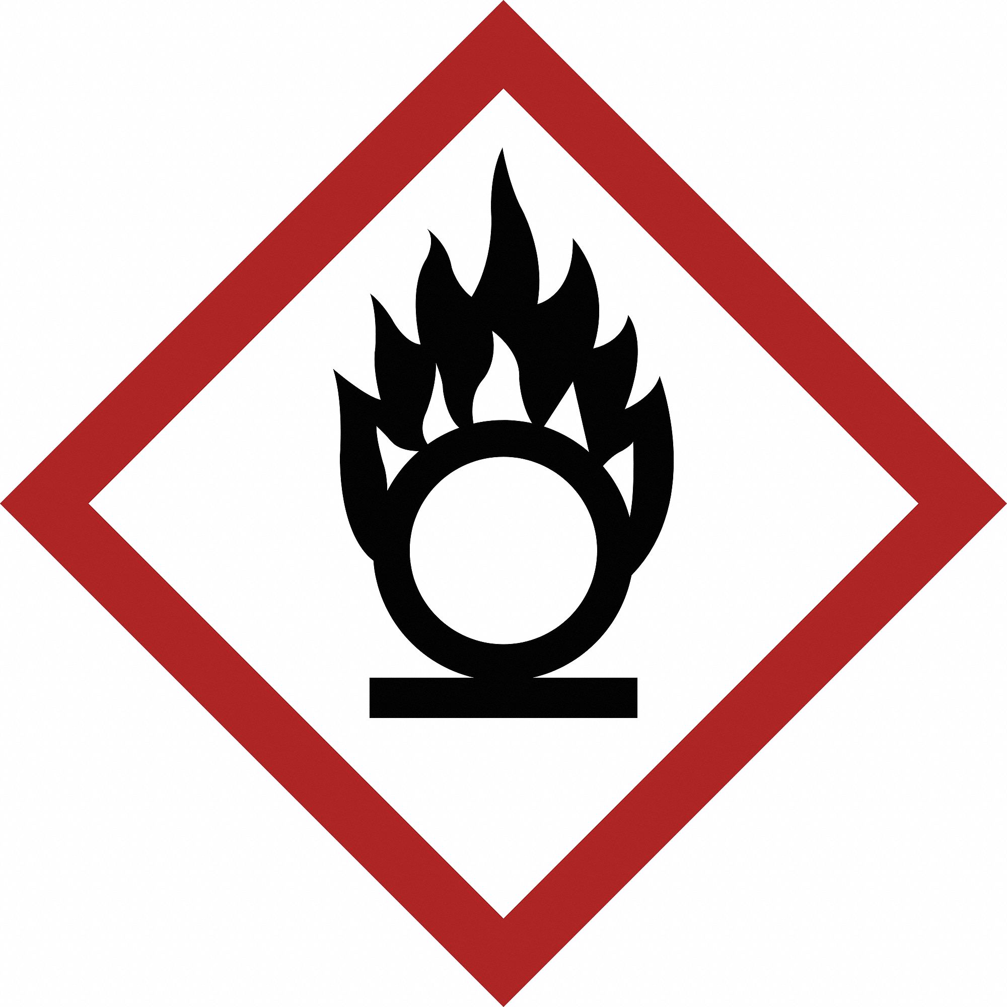 GHS LABEL, FLAME PICTOGRAM, WHITE, 1 IN H, 1 IN W, 0.004 IN THICK, SQUARE, NO TEXT, GHS/OSHA, 16 PK